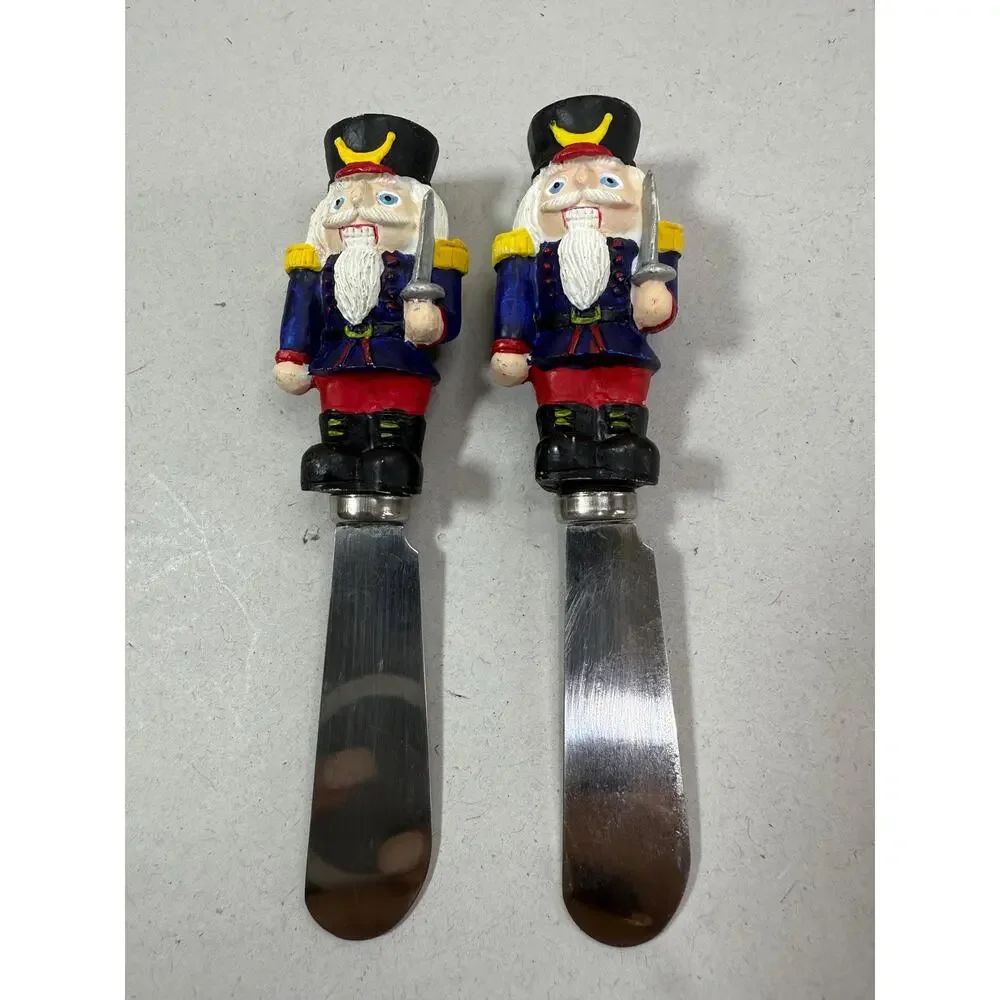 Vintage Nutcracker Cheese Knives Set of 2 Boston Warehouse Ceramic Handles